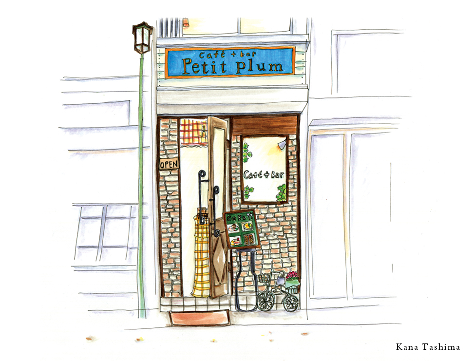 パリ風に描いてみた商店街のカフェ外観イラストです イラスト